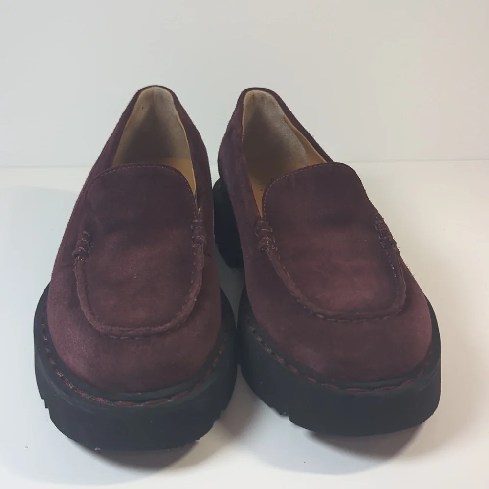 Aquatalia Suede Loafers Burgundy With Black Sole Size 9.5 - Picture 2 of 9